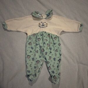 The Lullaby Club Cream and Green Kids Footie